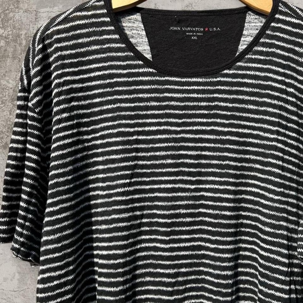 John Varvatos Linen / Modal black & white striped t-shirt XXL